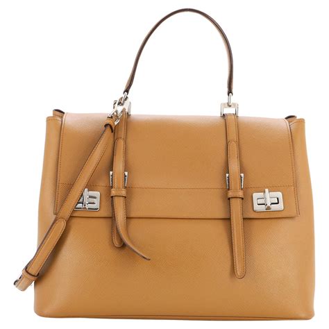 Prada Half Flap Double Turn Lock Satchel Saffiano Leather 